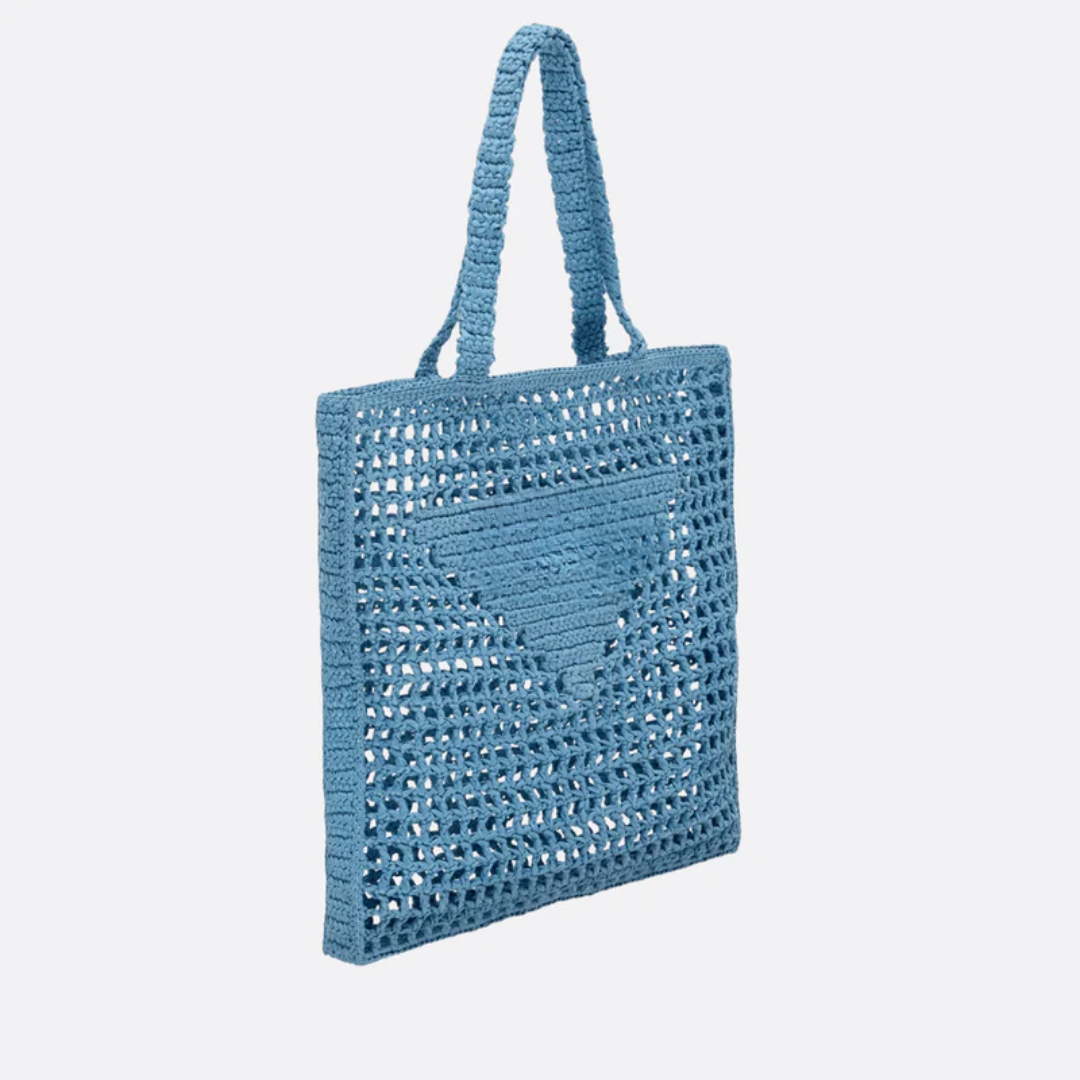 Bag Prd Shopper in Raffia w/ Wvn Lg – Blue