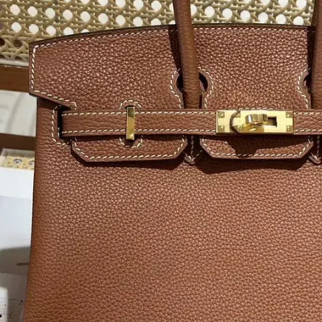 Bag 25 Brk HSS Cr / GryTr in Tg Leather with Brushed Gold Hardware