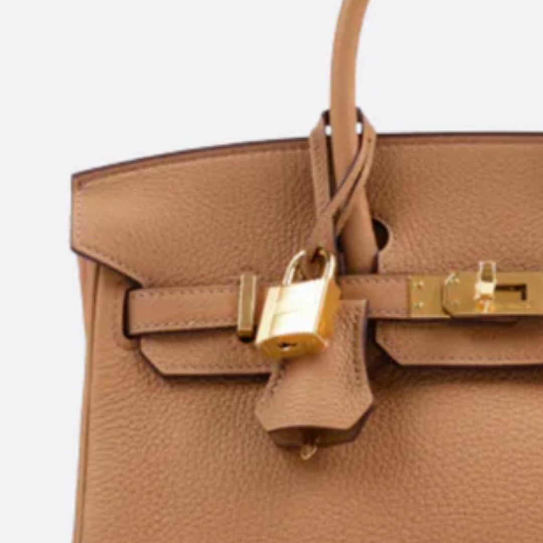 Bag 25 Brk HSS Cr / GryTr in Tg Leather with Brushed Gold Hardware